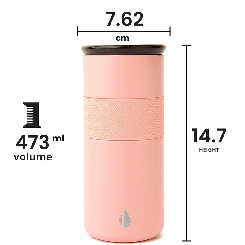 Elemental Artisan Insulated Tumbler, Triple Wall Coffee Travel Mug, Reusable Stainless Steel Coffee Tumbler with Ceramic Lid, Thermal Coffee Cups for Hot (6 Hrs) & Cold (18 Hrs), 16oz - Rose Pink - Image 2